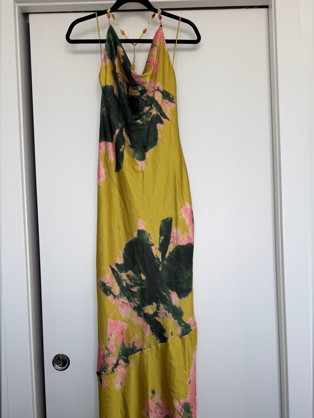 BRAND NEW Yellow Floral Maxi Dress with Pink & Dark Green Print